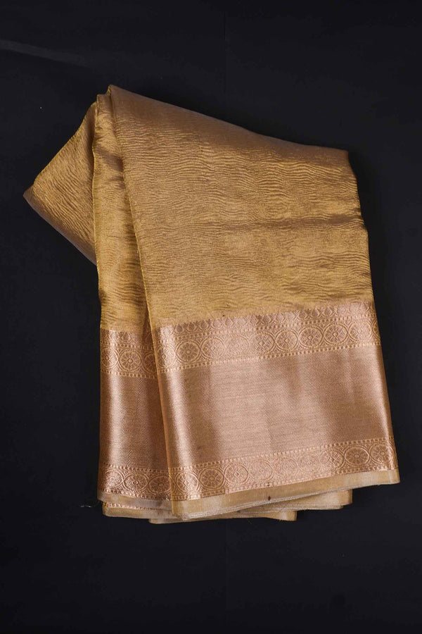 Gold Crush Tissue Plain Saree