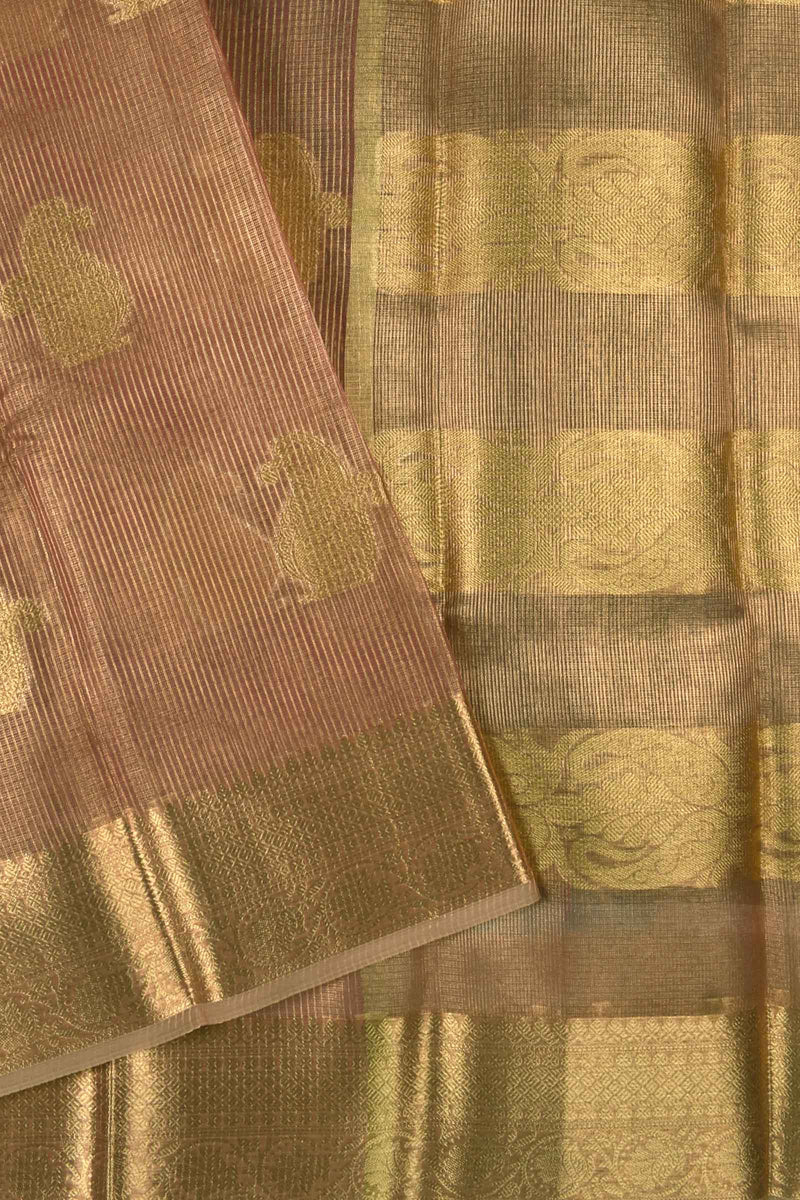 Brown Paisley Butta Tissue Saree