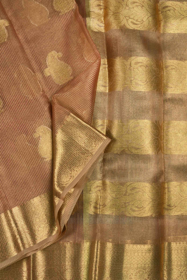 Brown Paisley Butta Tissue Saree