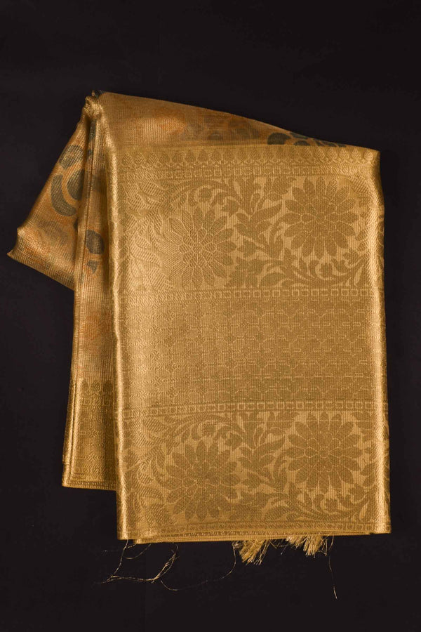 Gold Tissue Digital Rose Print Saree
