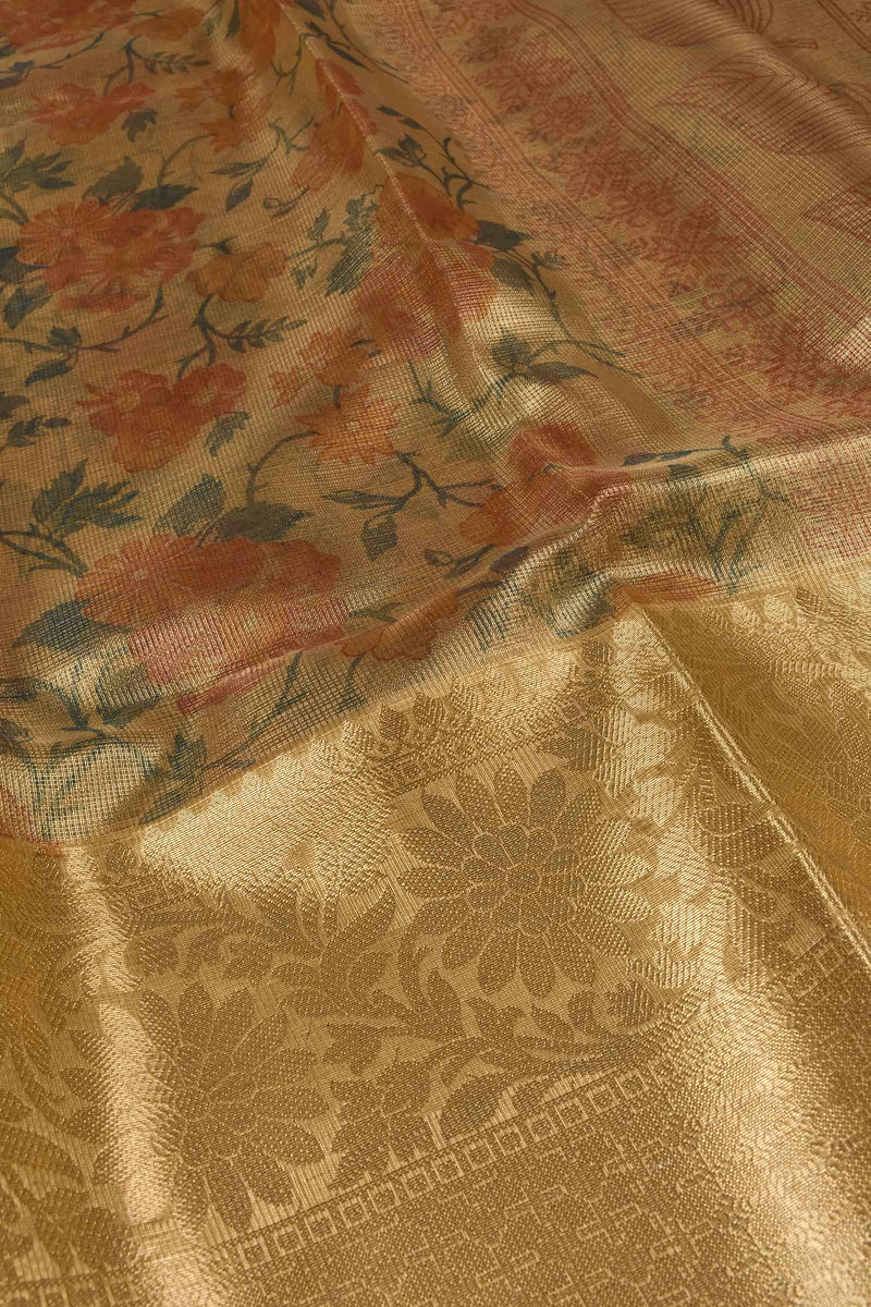 Gold Tissue Digital Flower Print Saree