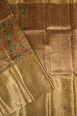 Gold Tissue Digital Flower Print Saree