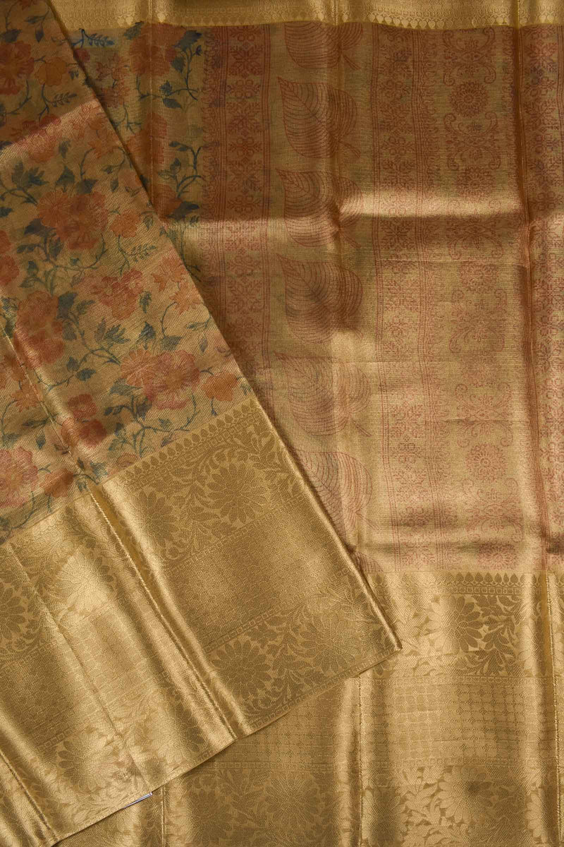 Gold Tissue Digital Flower Print Saree