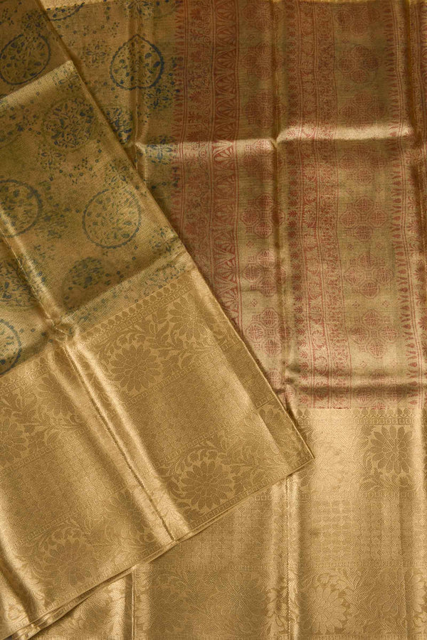 Gold Tissue Digital Coin Print Saree