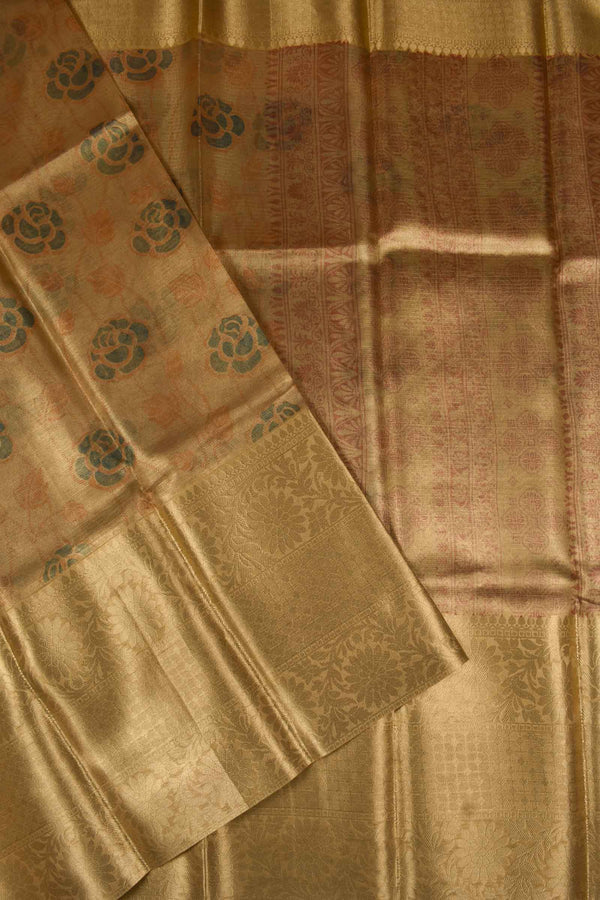 Gold Tissue Digital Rose Print Saree