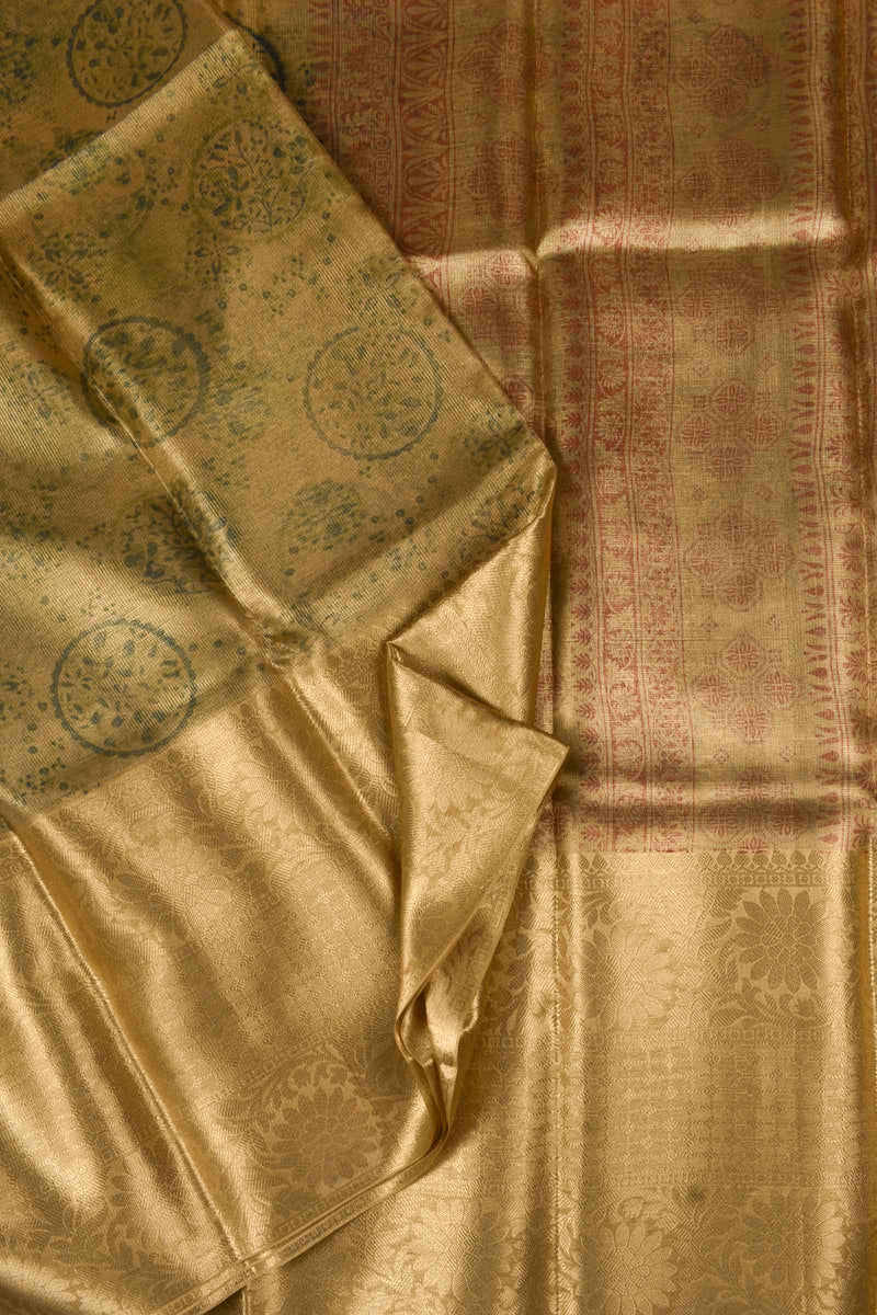 Gold Tissue Digital Coin Print Saree