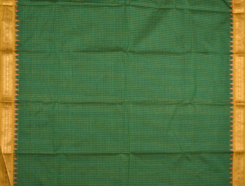 Green Chettinad Pure Cotton Body Checks Rudraksh Border Saree