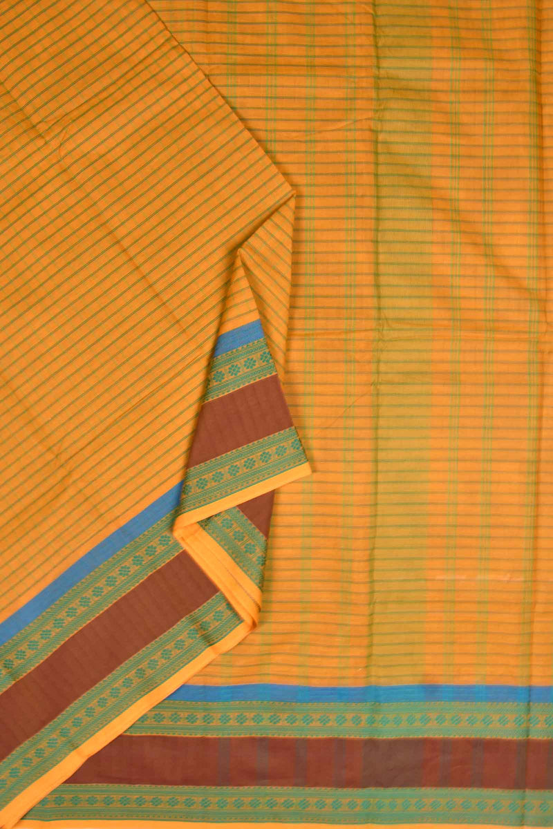 Orange Chettinad Pure Cotton Checks Double Border Saree