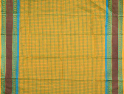 Yellow Chettinad Pure Cotton Checks Double Border Saree