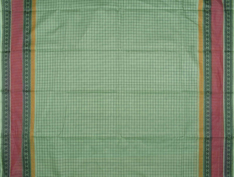 Light Green Chettinad Pure Cotton Checks Double Border Saree
