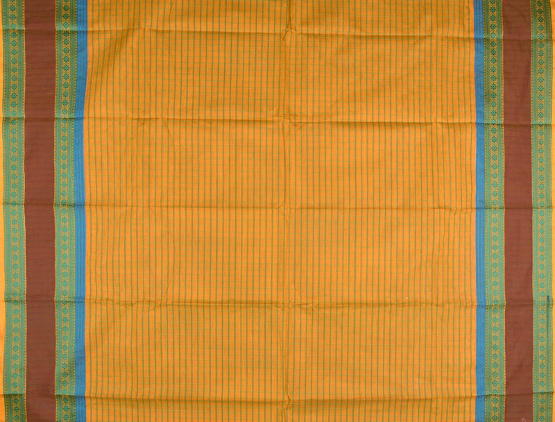 Orange Chettinad Pure Cotton Checks Double Border Saree