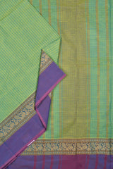 Light Green Chettinad Pure Cotton Thread Peacock Body Checks Saree