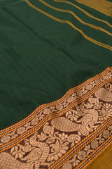 Dark Green Chettinad Pure Cotton Thread Peacock Body Checks Saree