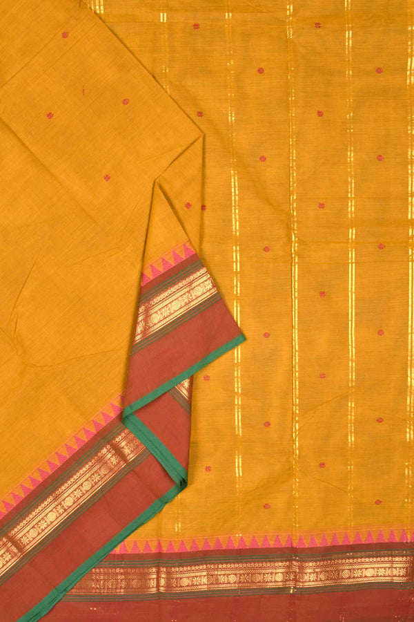 Yellow Chettinad Pure Cotton with Rudraksh Double Border Saree