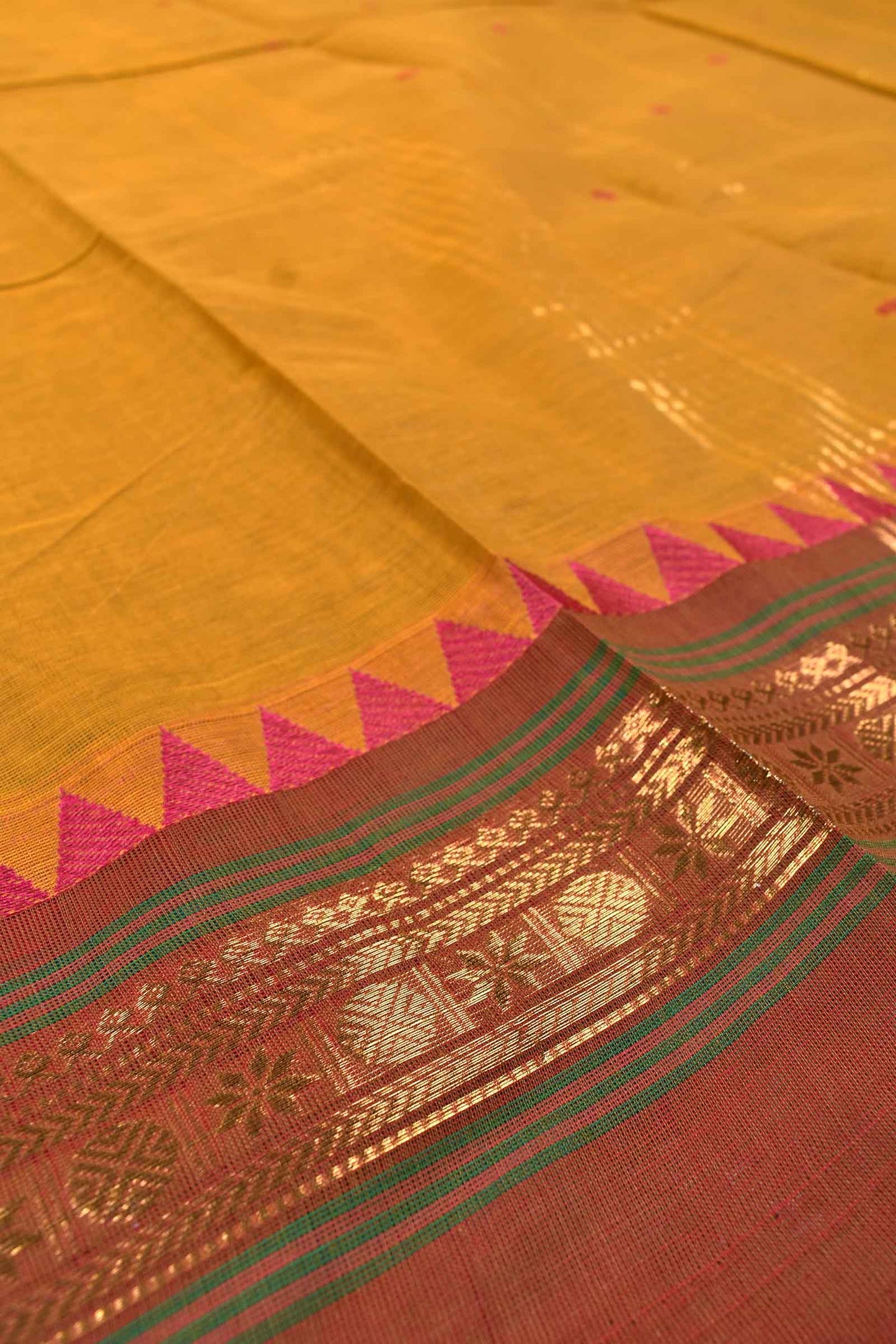 Yellow Chettinad Pure Cotton with Rudraksh Double Border Saree