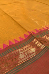 Yellow Chettinad Pure Cotton with Rudraksh Double Border Saree