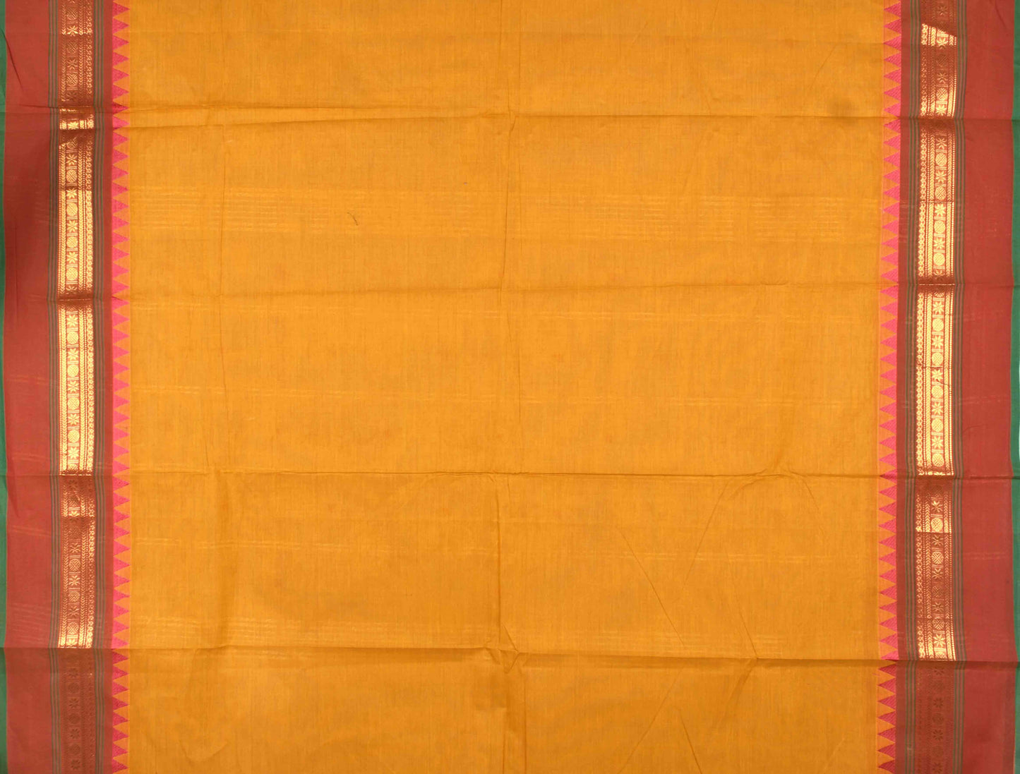 Yellow Chettinad Pure Cotton with Rudraksh Double Border Saree