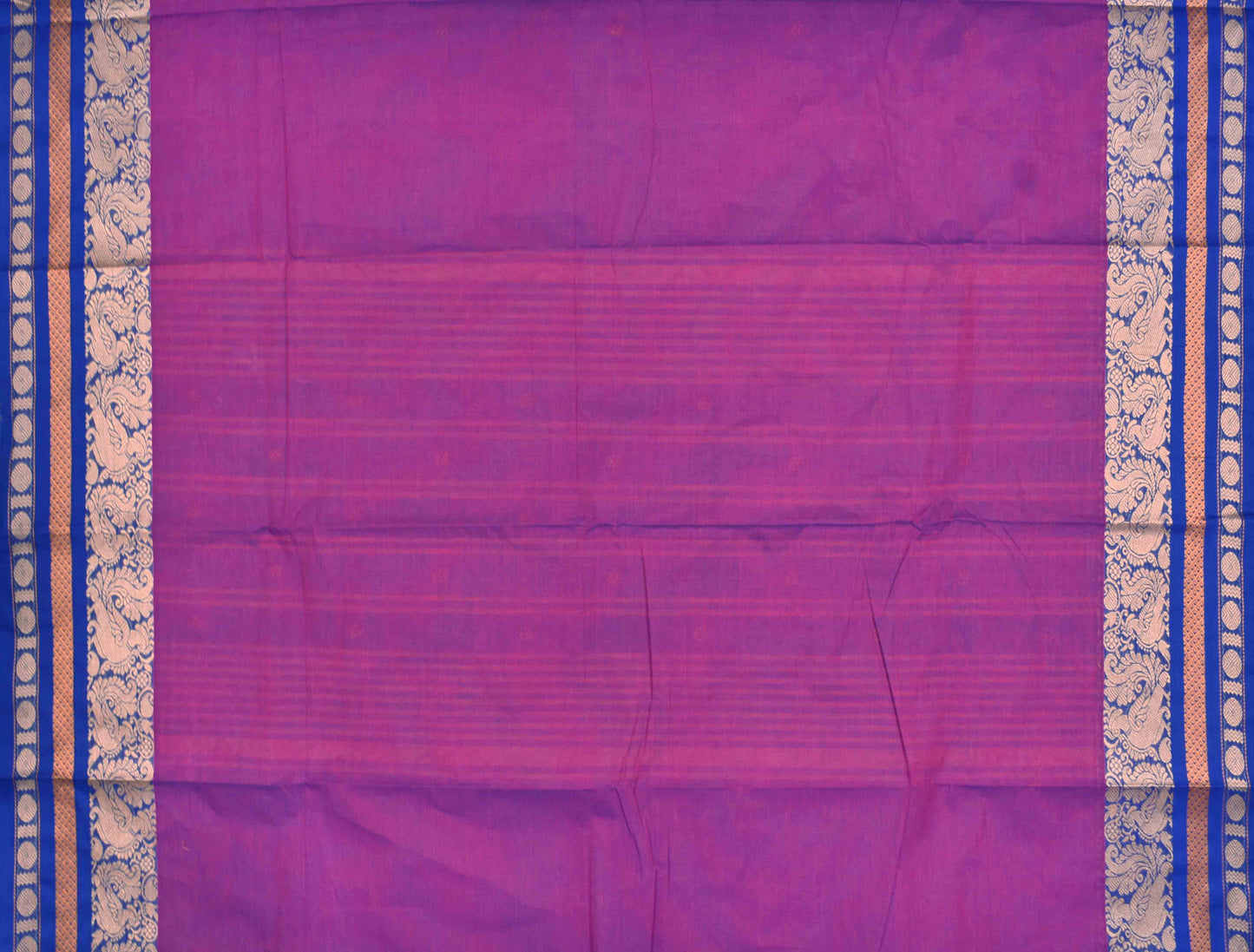 Violet Chettinad Pure Cotton Peacock Border Body Butta Saree