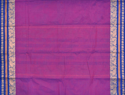 Violet Chettinad Pure Cotton Peacock Border Body Butta Saree