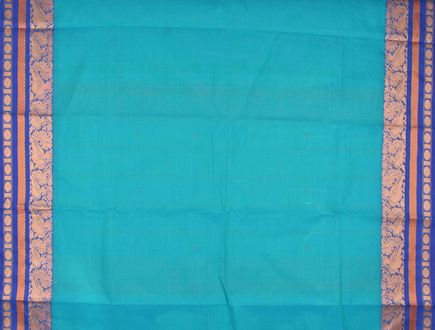 Blue Chettinad Pure Cotton Peacock Border Body Butta Saree