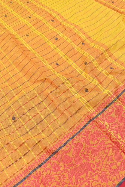 Orange Chettinad Pure Cotton Checks Vanasingaram Border Saree