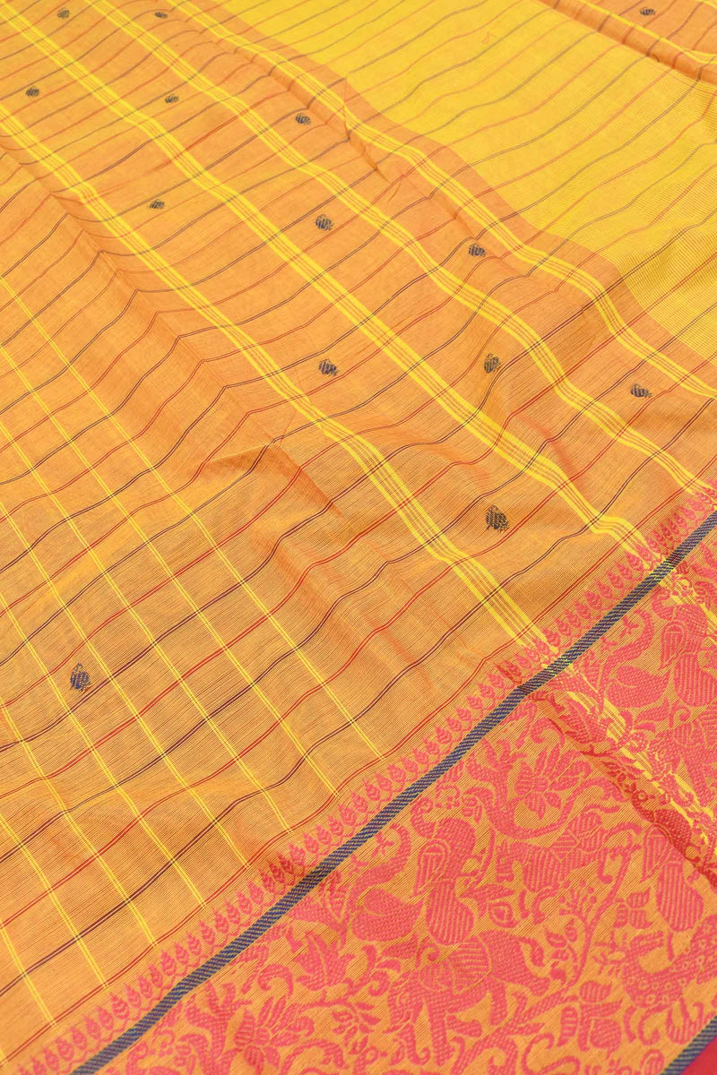 Orange Chettinad Pure Cotton Checks Vanasingaram Border Saree