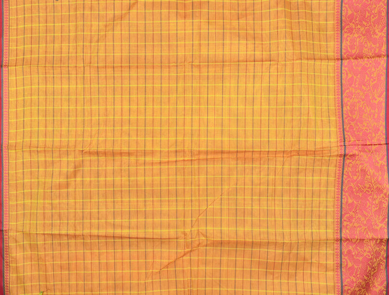 Orange Chettinad Pure Cotton Checks Vanasingaram Border Saree