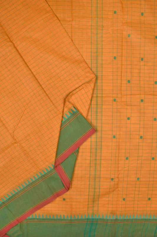 Orange Chettinad Pure Cotton Tower Border Checks Saree