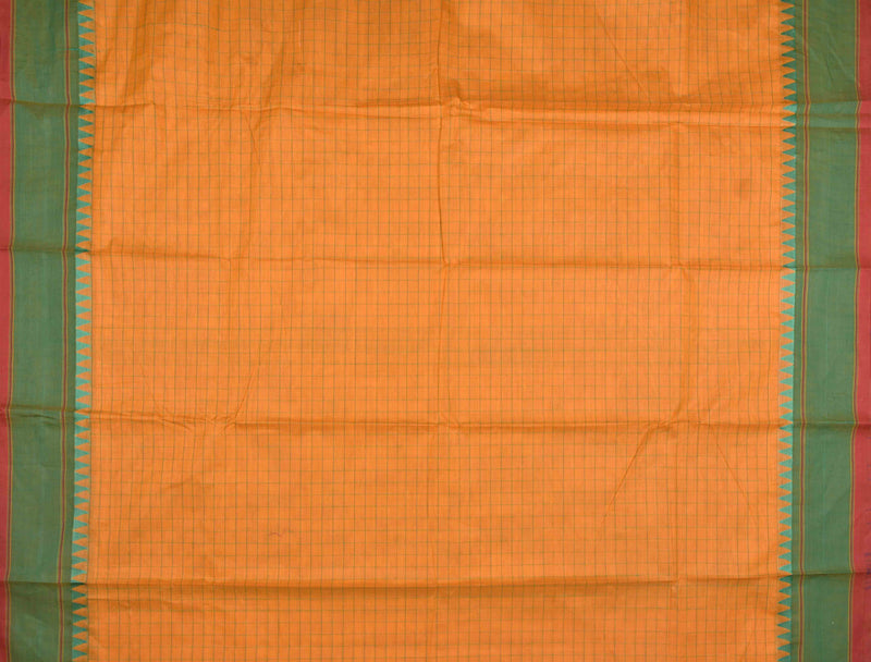 Orange Chettinad Pure Cotton Tower Border Checks Saree