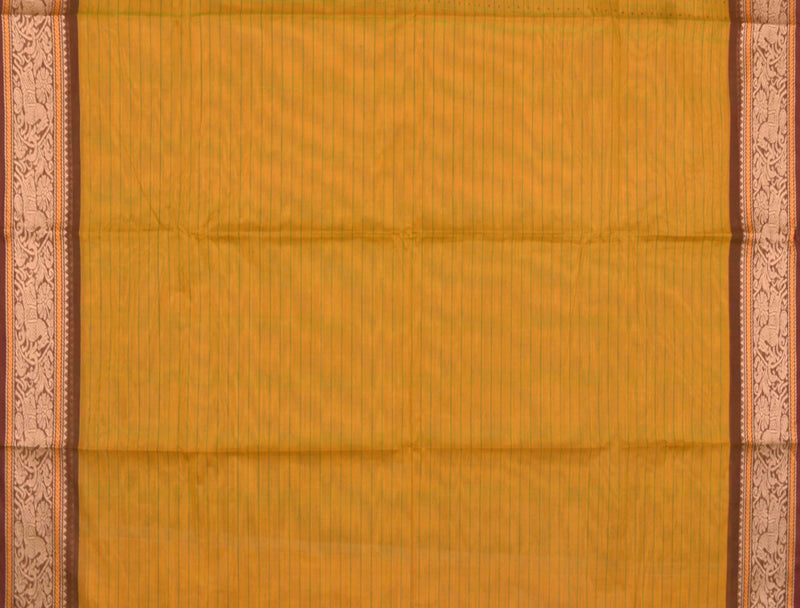 Orange Chettinad Pure Cotton Body Checks Horse Border Saree