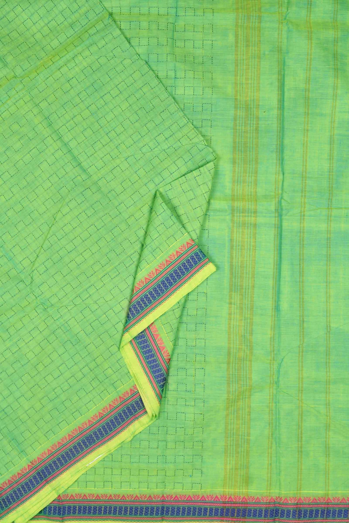 Green Chettinad Pure Cotton Square Thread Wave Saree