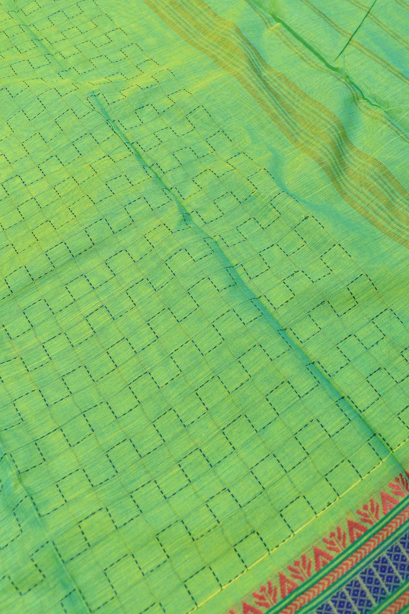 Green Chettinad Pure Cotton Square Thread Wave Saree