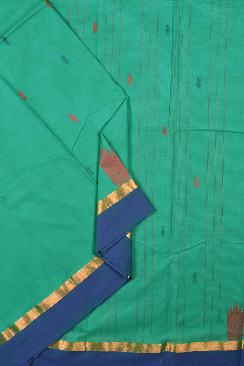 Blue Chettinad Pure Cotton Border Butta Saree