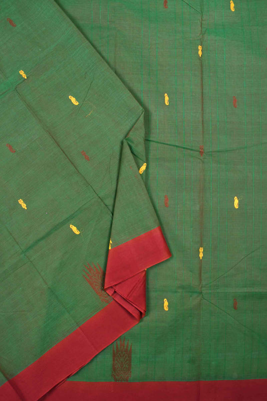 Green Chettinad Pure Cotton Border Butta Saree