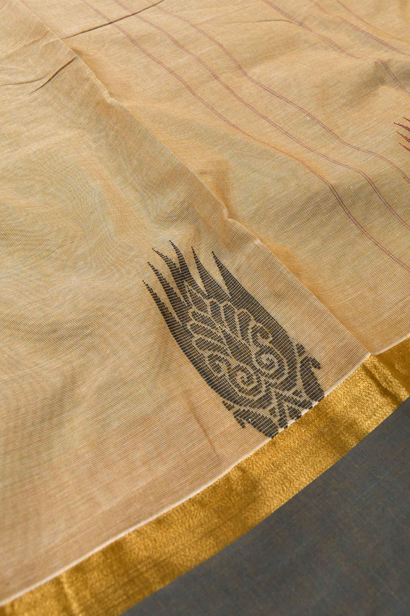 Off White Chettinad Pure Cotton Border Butta Saree