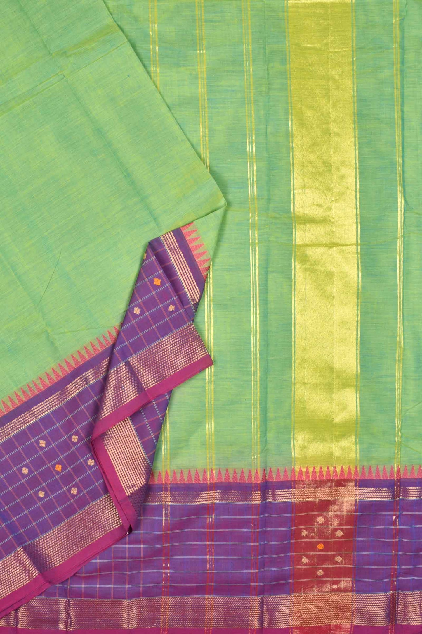 Green Chettinad Pure Cotton Checks Border Saree