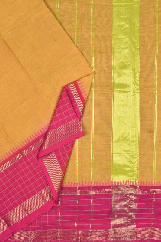 Yellow Chettinad Pure Cotton Checks Border Saree