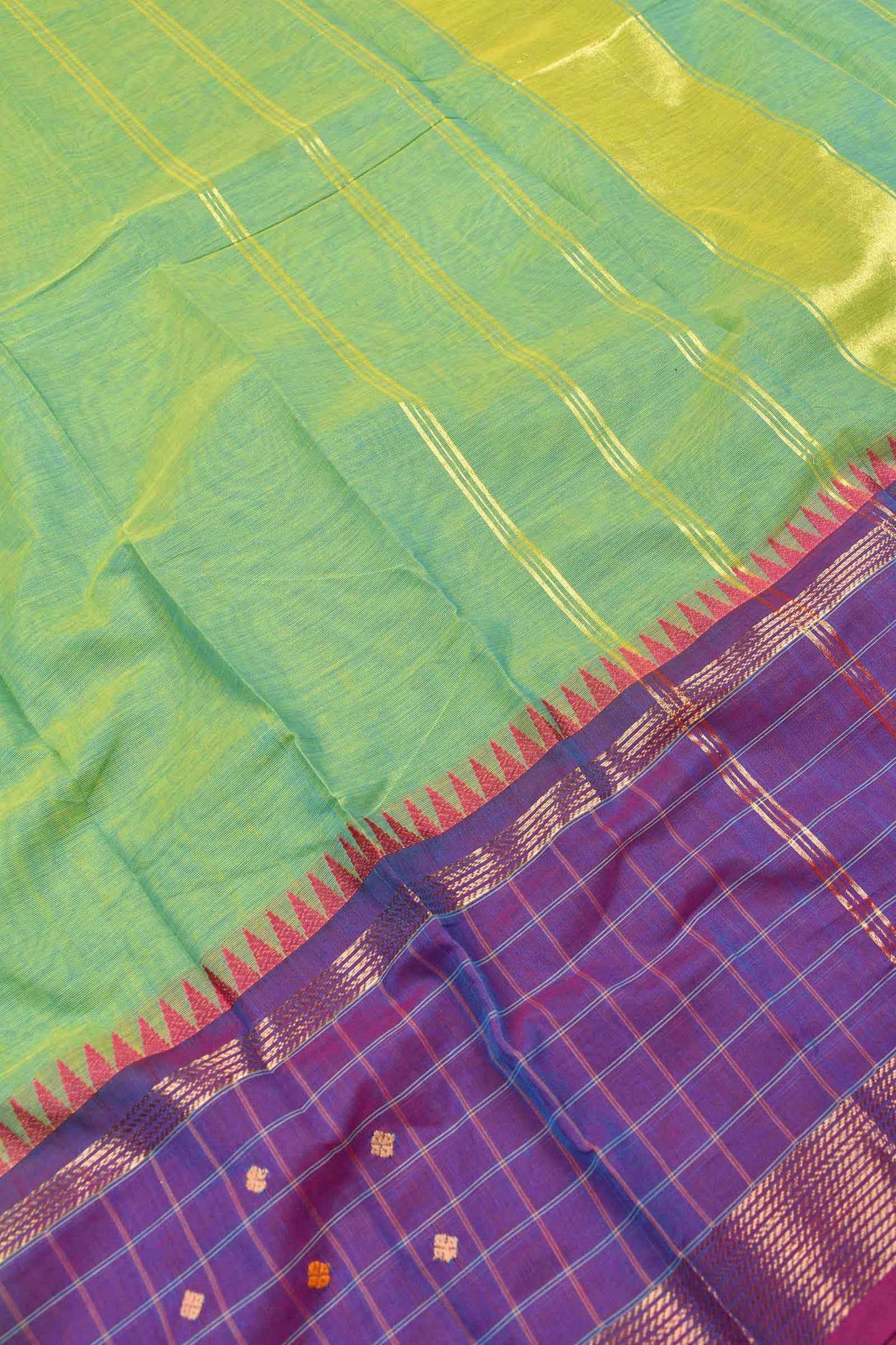 Green Chettinad Pure Cotton Checks Border Saree