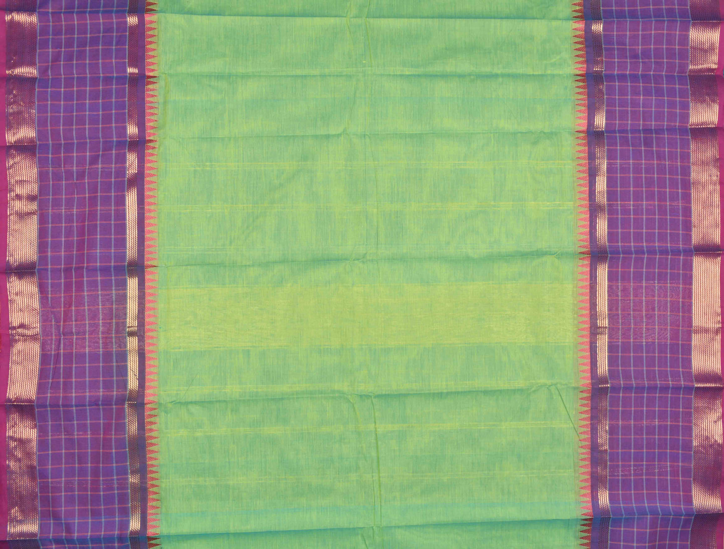 Green Chettinad Pure Cotton Checks Border Saree