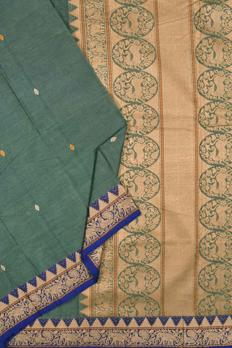 Grey Chettinad Pure Cotton Thread Yaazhi Border Saree