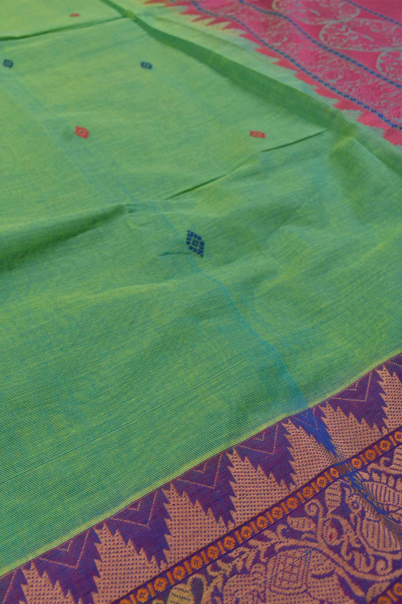 Green Chettinad Pure Cotton Thread Yaazhi Border Saree