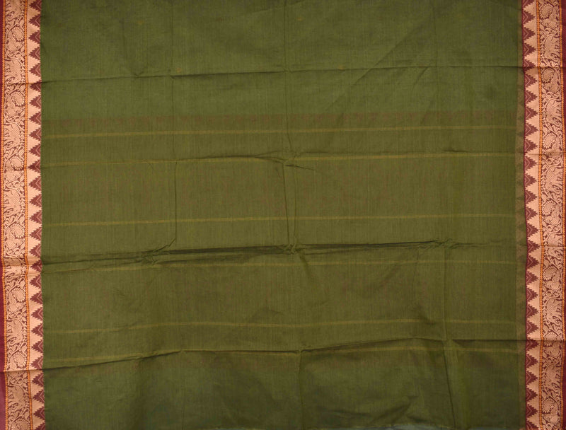 Dark Green Chettinad Pure Cotton Thread Yaazhi Border Saree