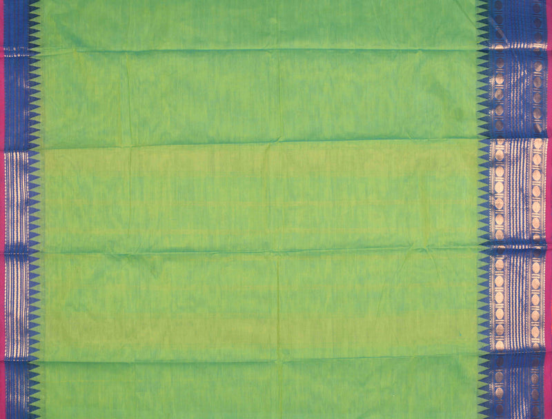 Green Chettinad Pure Cotton with Rudraksh Tower Border Saree