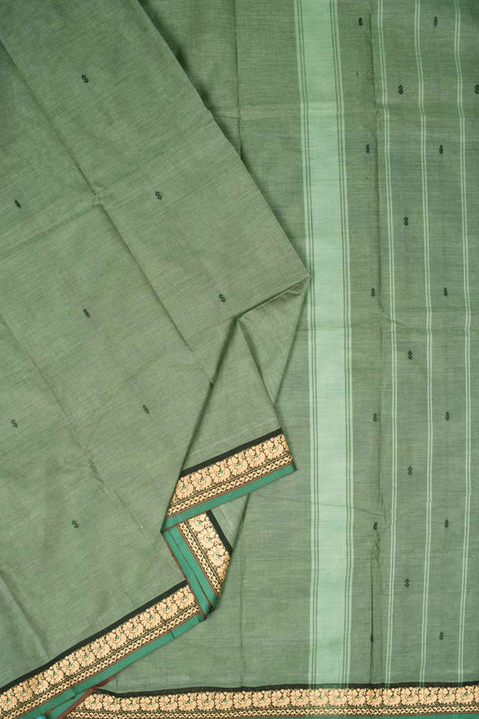 Light Green Chettinad Pure Cotton Peacock Border Saree