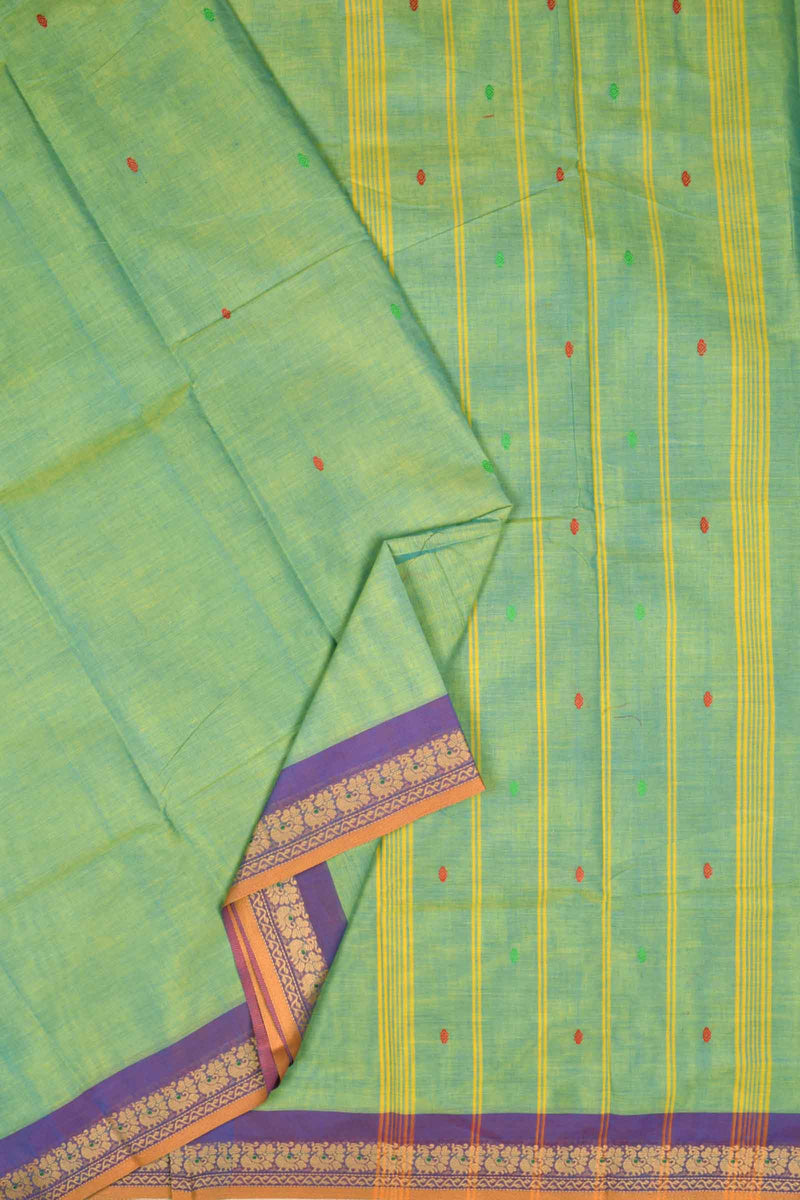 Green Chettinad Pure Cotton Peacock Border Saree