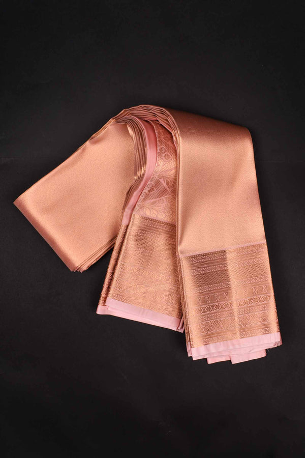 Peach Plain Art Silk Tissue Fancy Pallu Saree