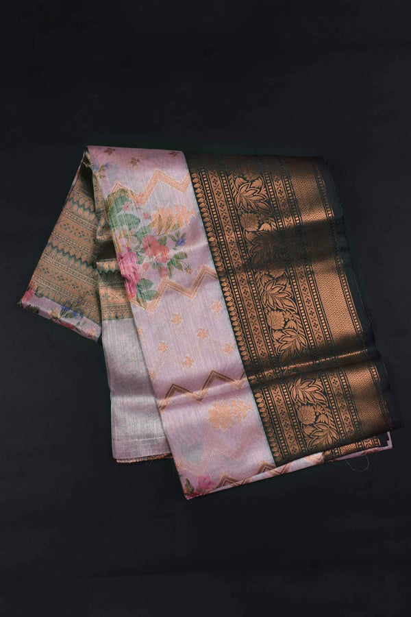 Violet Digital Flower Contrast Fancy Border Tissue Saree