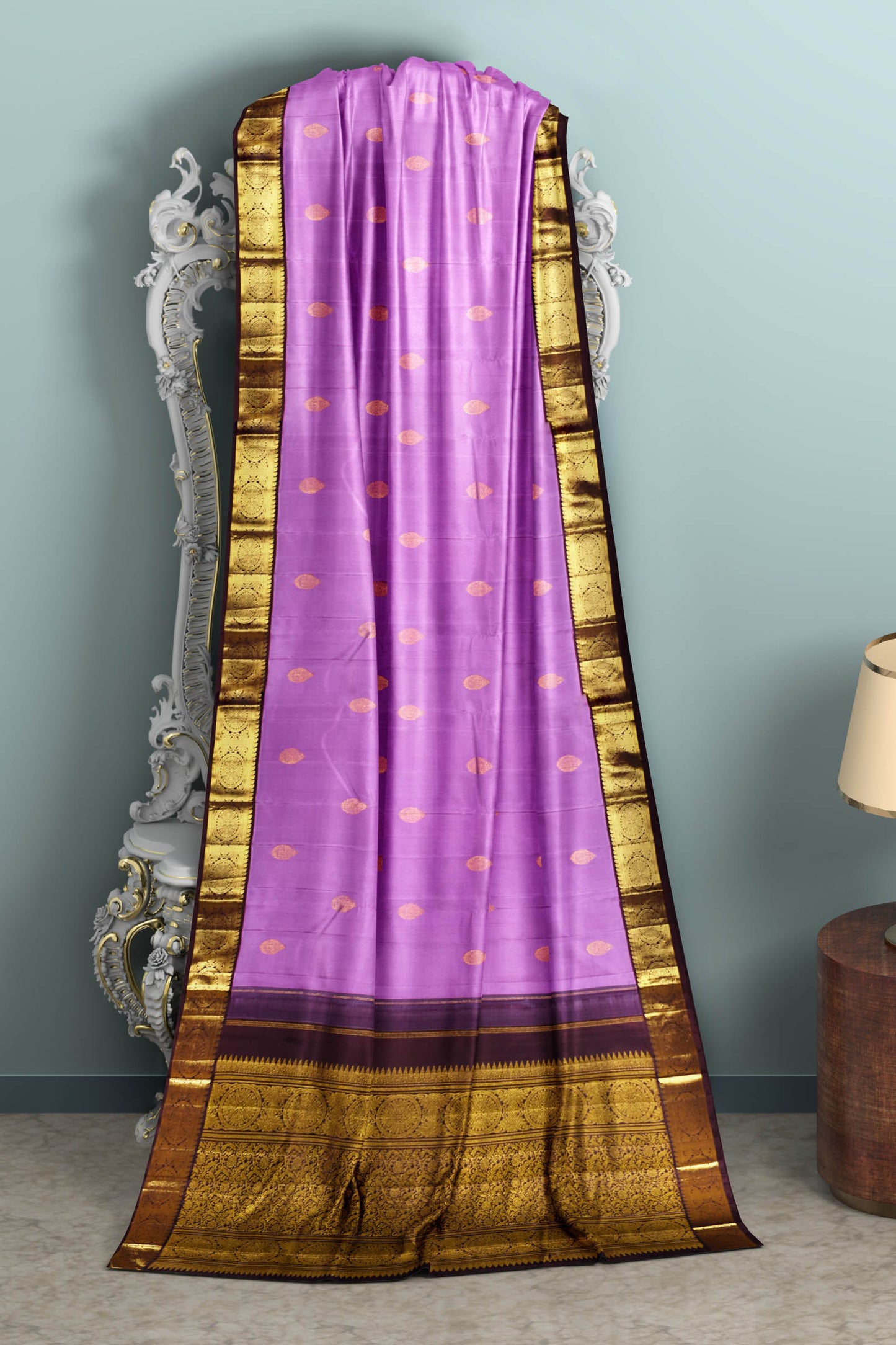 Purple Light Weight Pure Silk Contrast Pallu and Blouse