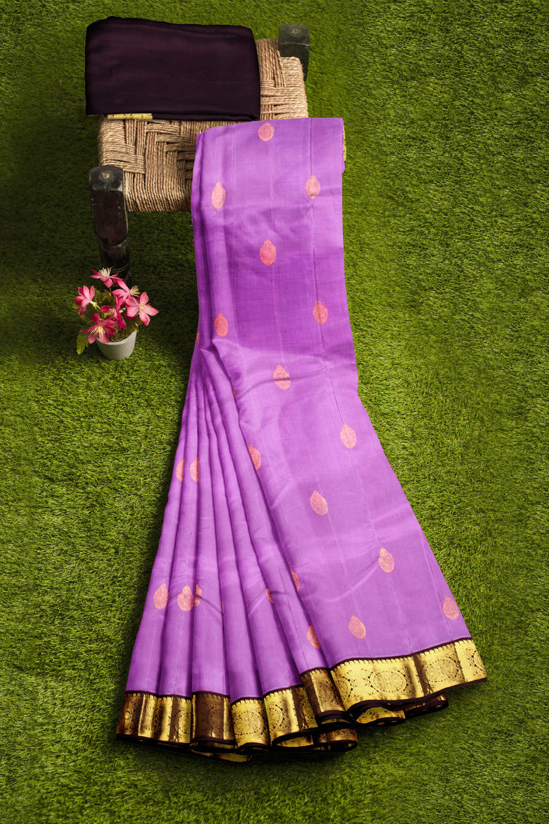 Purple Light Weight Pure Silk Contrast Pallu and Blouse