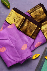 Purple Light Weight Pure Silk Contrast Pallu and Blouse